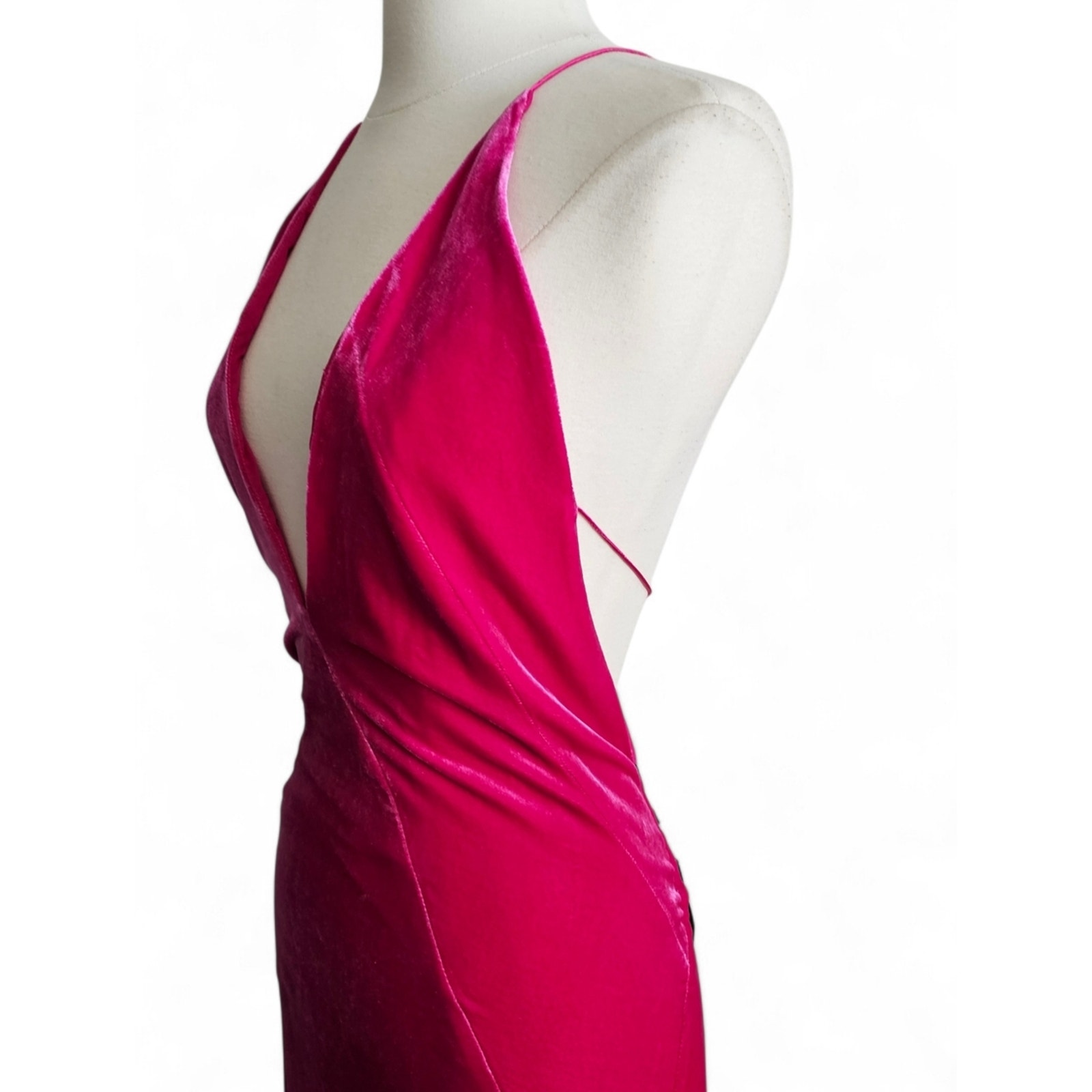 Michael Lo Sordo Alexandra Pink Velvet Plunge Halter Maxi Dress Nwt Us 2 Au 6 — image 6 of 8